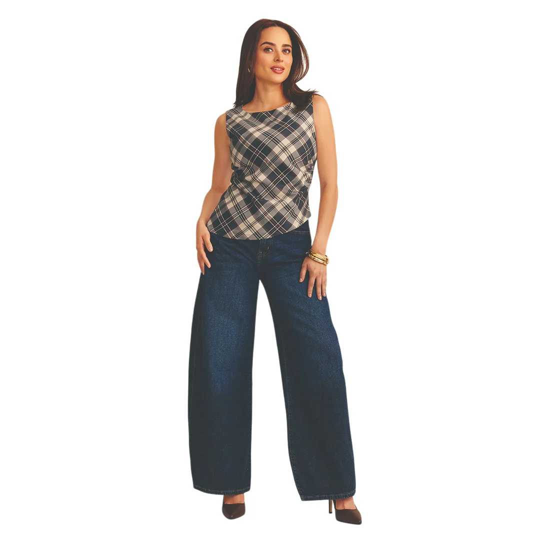 BLUSA ASIMÉTRICA CUADROS MULTICOLOR 91203