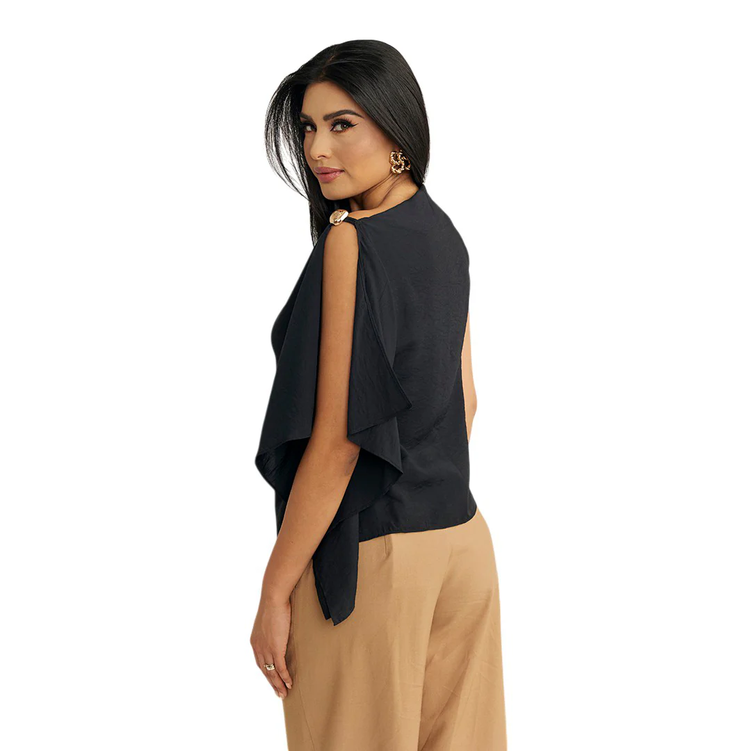 BLUSA ASIMÉTRICA CON DRAPEADO NEGRO 13110 - Image 2