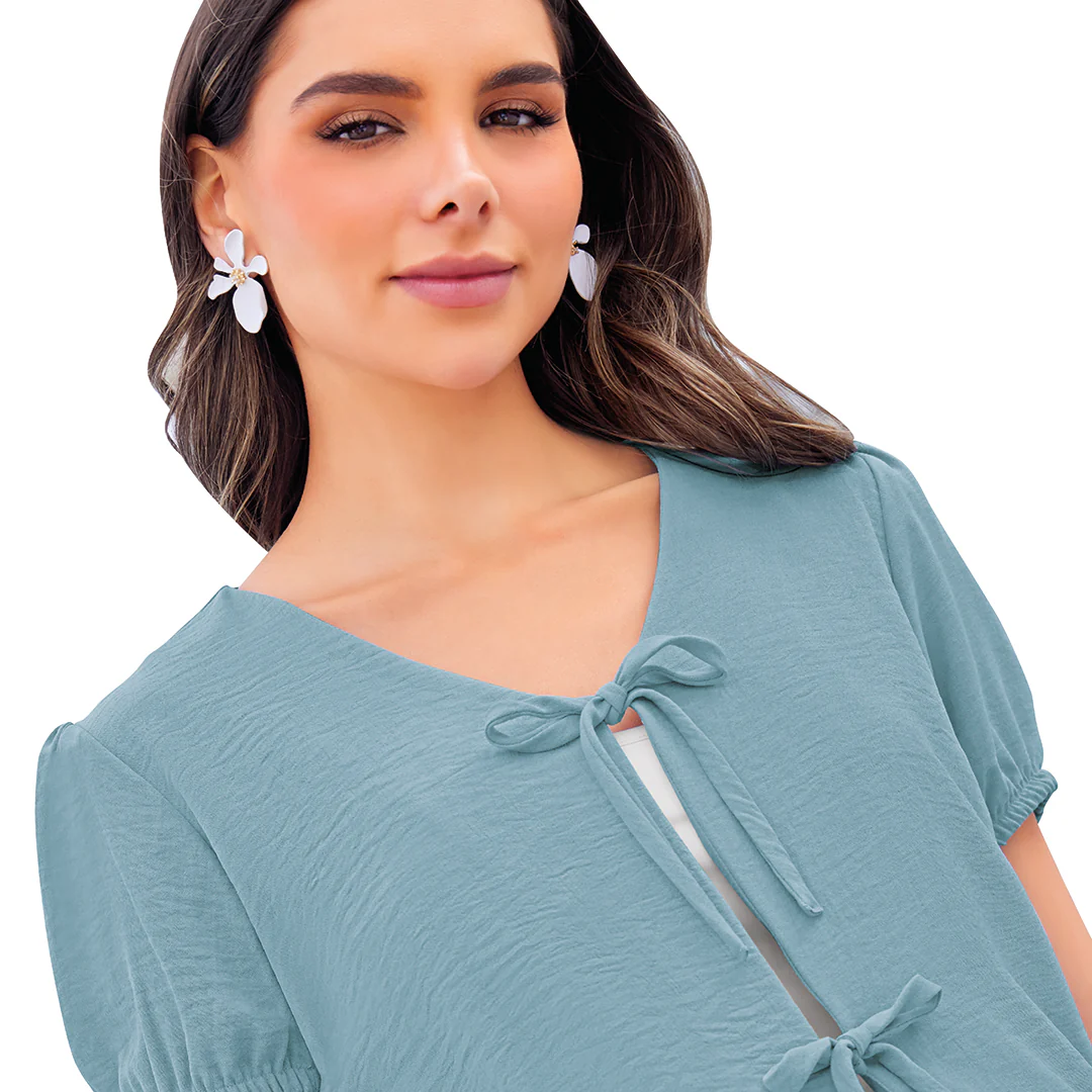 BLUSA AZUL CON MOÑOS 32066 - Image 2