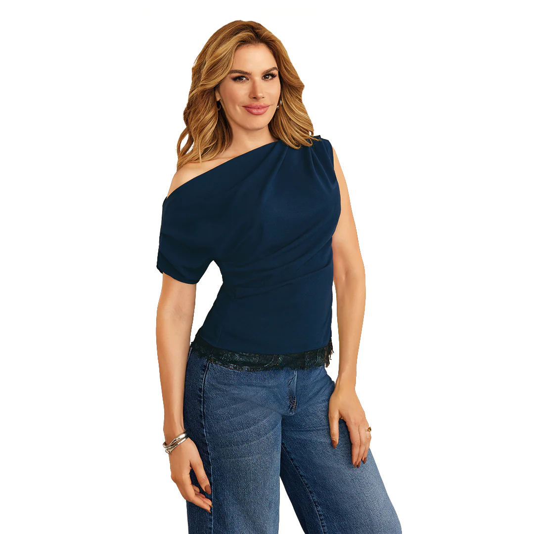 BLUSA DRAPEADA CON ENCAJE MARINO 49083