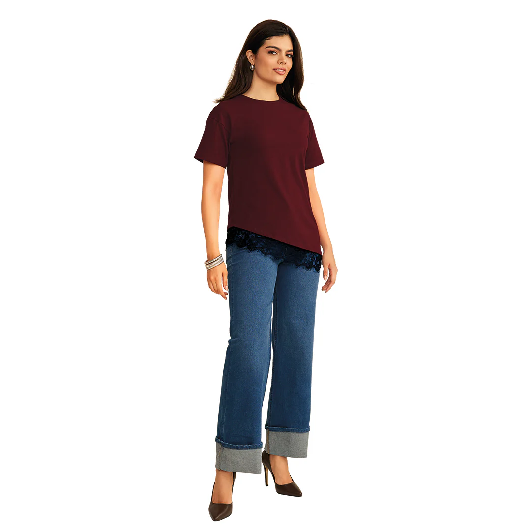 BLUSA CON ENCAJE ASIMÉTRICO TINTO 39191