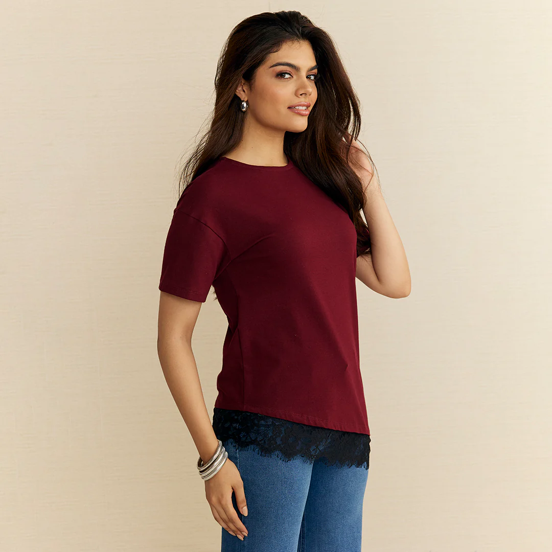 BLUSA CON ENCAJE ASIMÉTRICO TINTO 39191 - Image 2