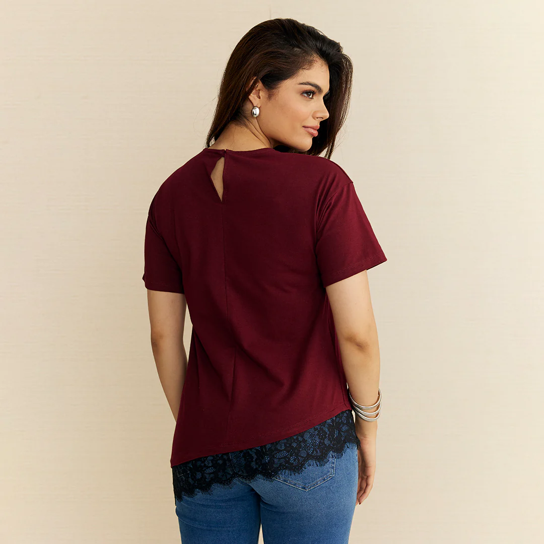 BLUSA CON ENCAJE ASIMÉTRICO TINTO 39191 - Image 3