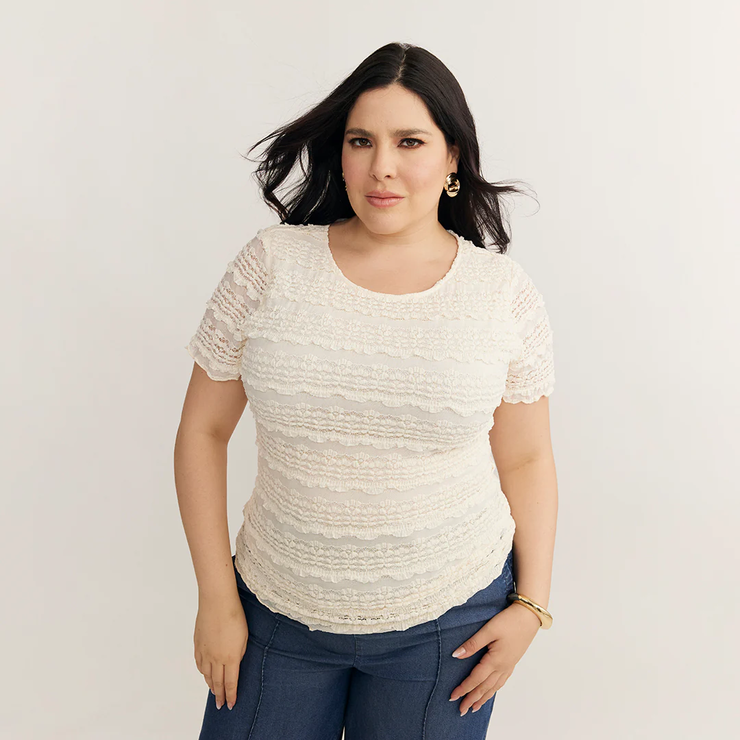 BLUSA DE ENCAJE TEXTURIZADO BEIGE 91915 - Image 5