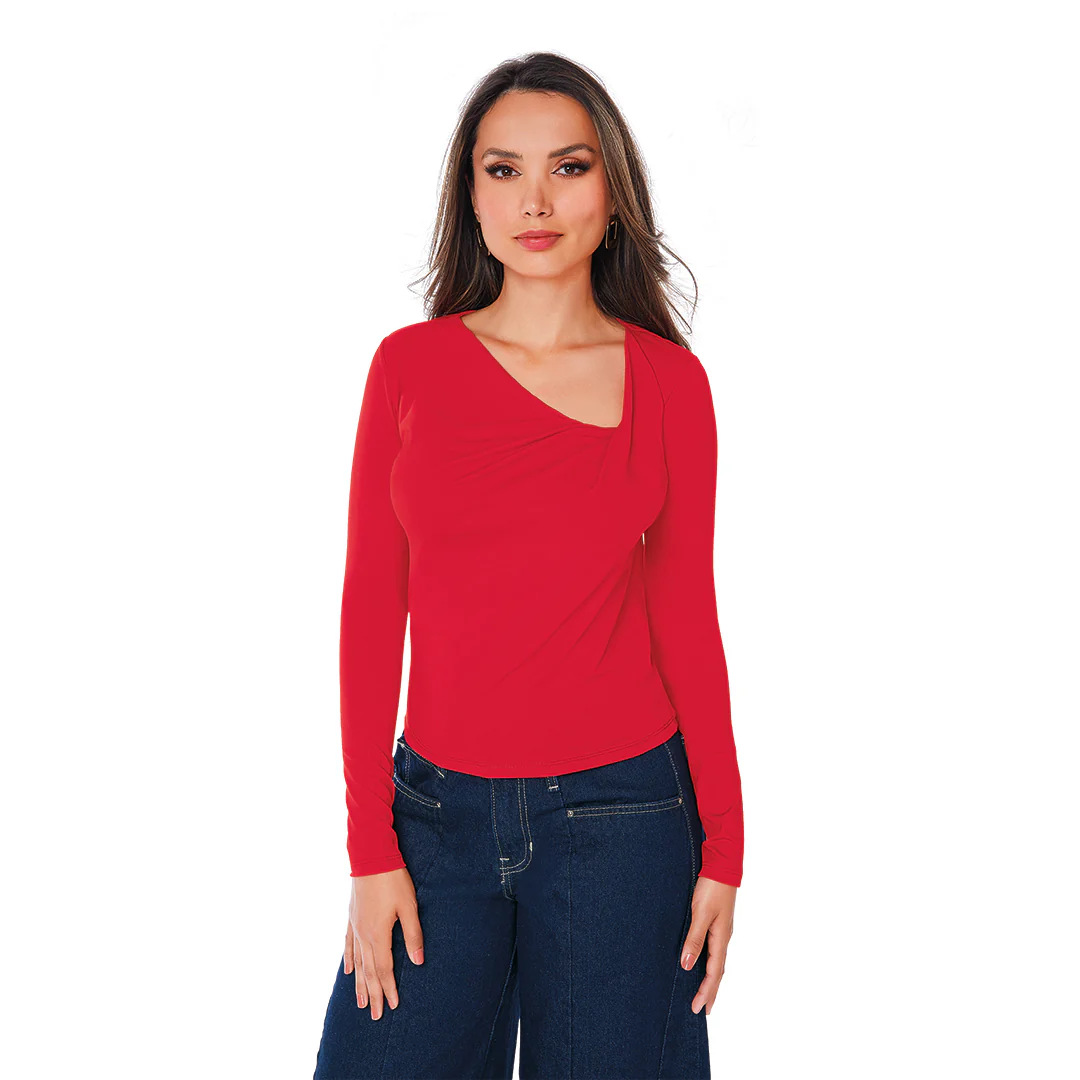 BLUSA ESCOTE DRAPEADO MANGA LARGA ROJO 52248