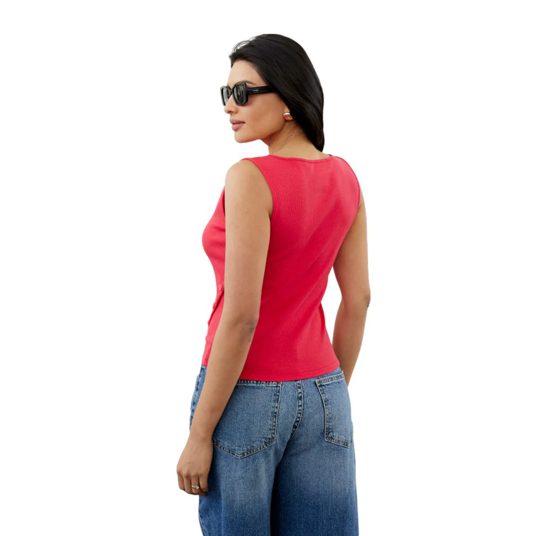 BLUSA SIN MANGAS CON BOTONES LATERALES ROJA 90175 - Image 3