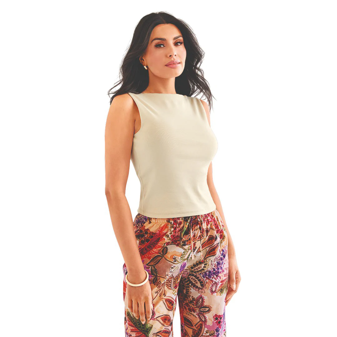 BLUSA SIN MANGAS CORTE RECTO BEIGE 50317