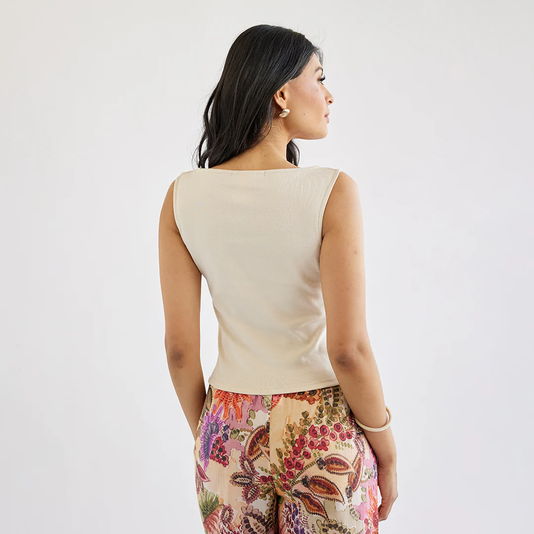 BLUSA SIN MANGAS CORTE RECTO BEIGE 50317 - Image 2