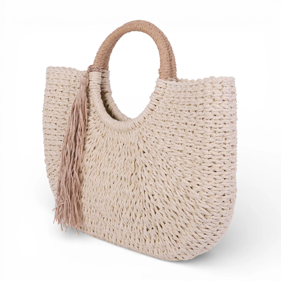 BOLSO TEJIDO CON ASA REDONDA BEIGE 83755 - Image 2