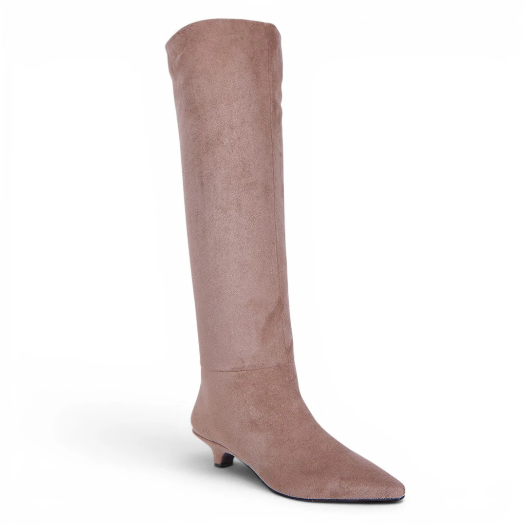 BOTA ALTA LISA TACÓN BAJO TAUPE 08673