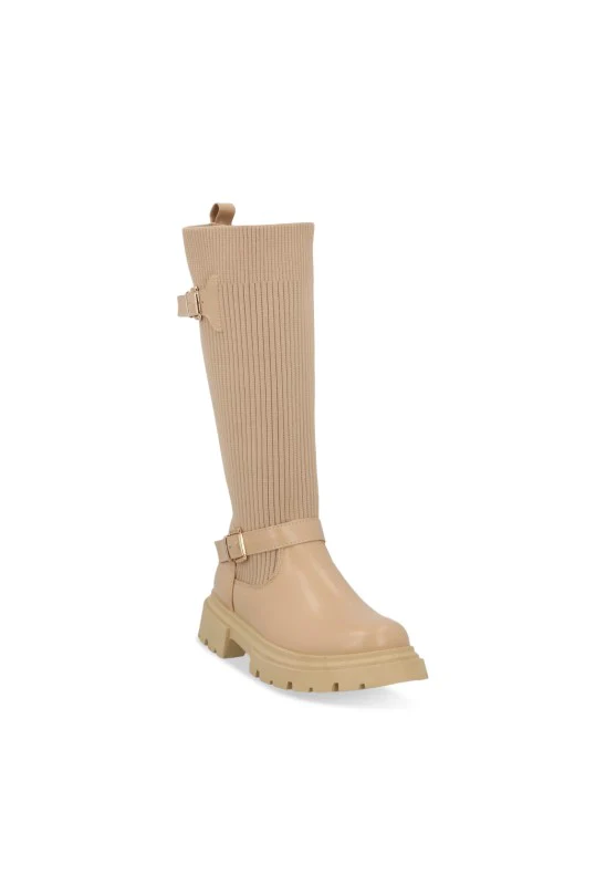 BOTA CASUAL BEIGE CON TUBO DE TEJIDO 71780