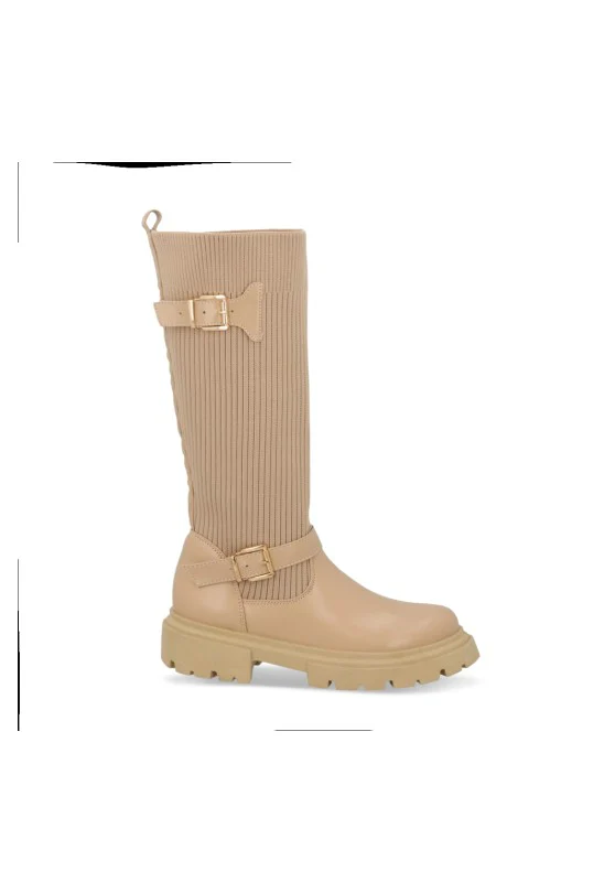 BOTA CASUAL BEIGE CON TUBO DE TEJIDO 71780 - Image 2