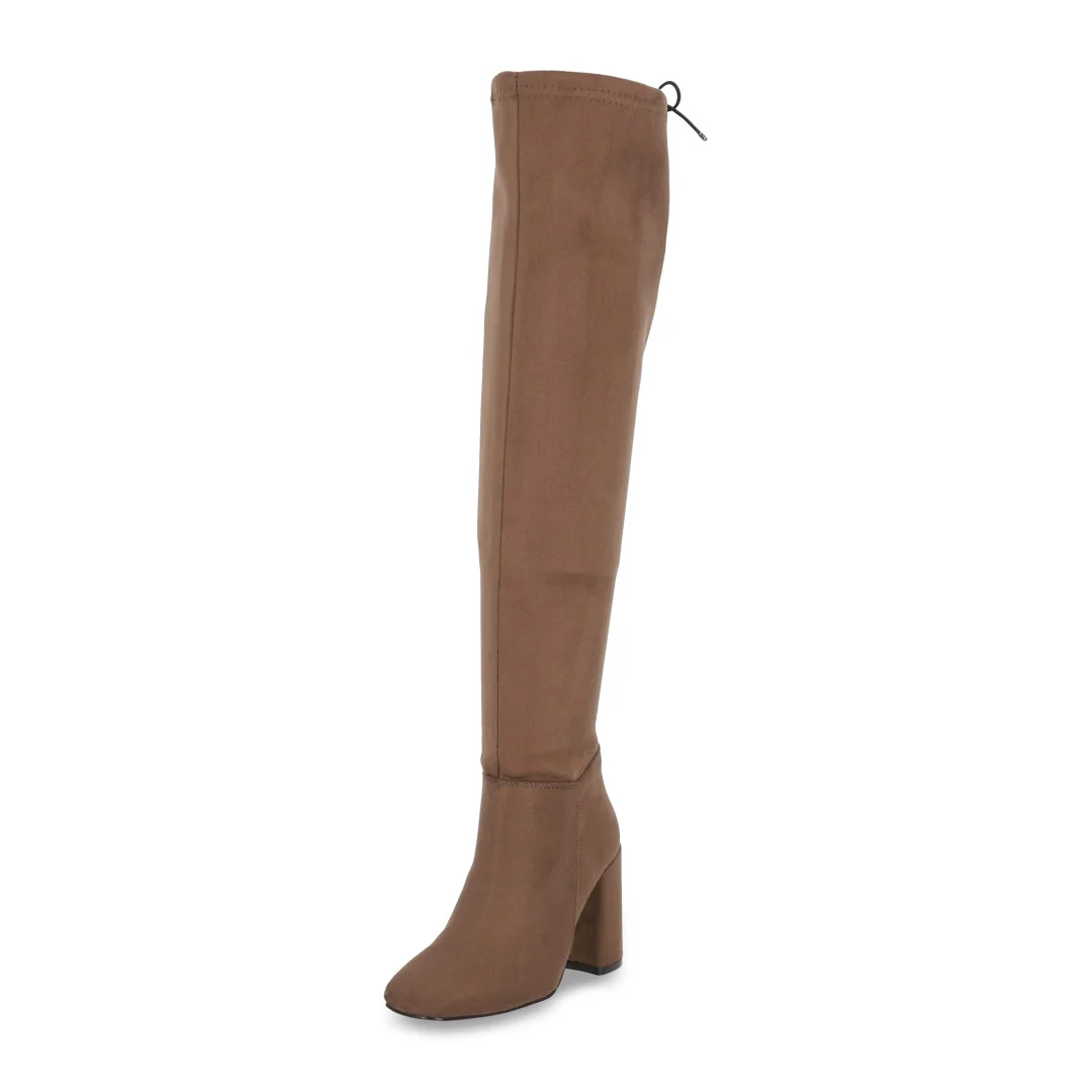 BOTA CASUAL DE TACÓN TAUPE DE TUBO ALTO AJUSTABLE 06251