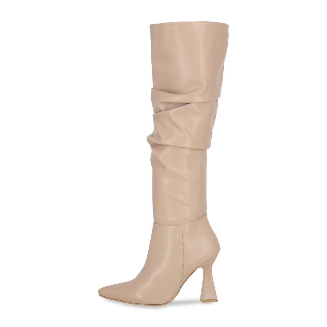 BOTA DE TACÓN BEIGE CON TUBO CORRUGADO 49401 - Image 2