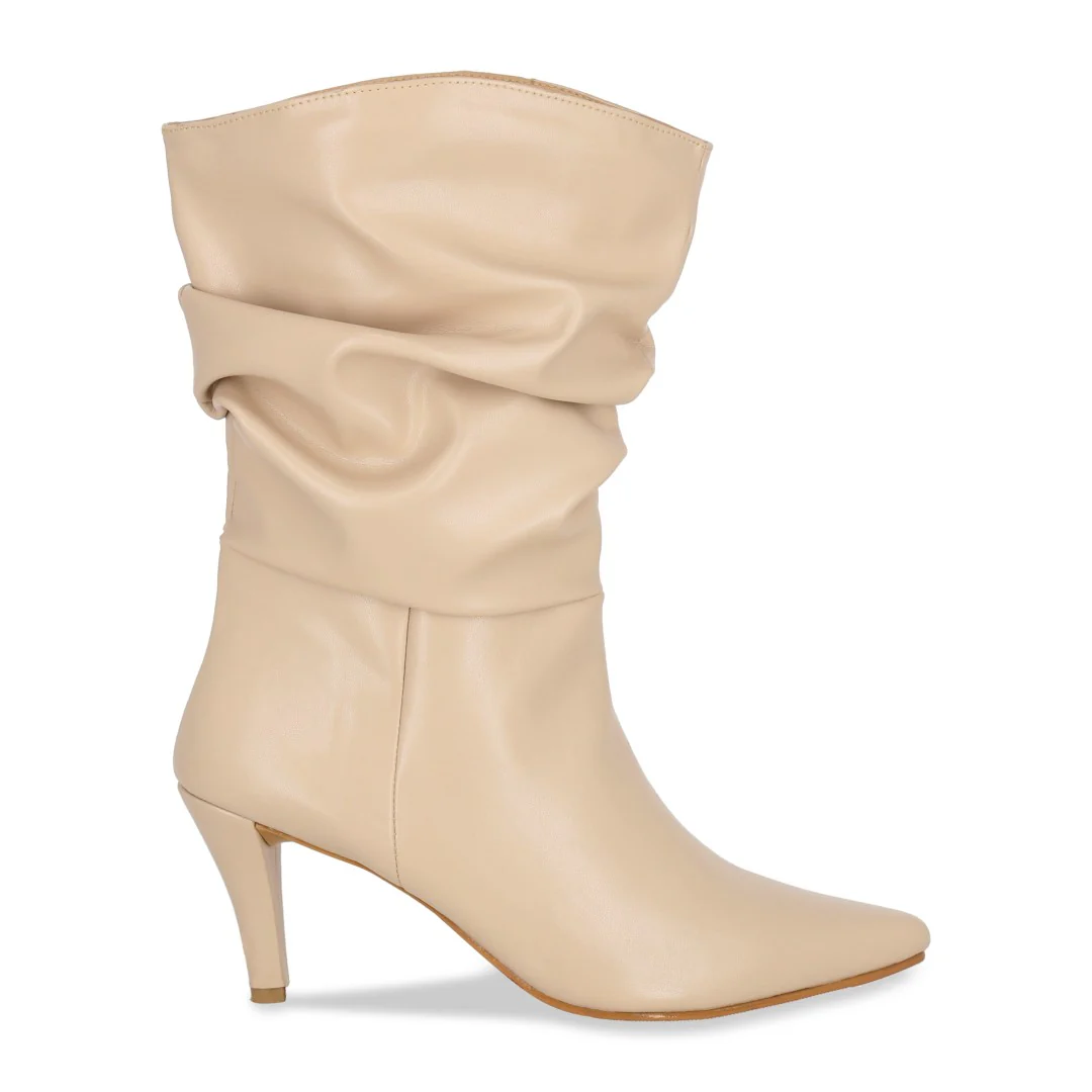 BOTA VESTIR DE TACÓN BEIGE CON TUBO CORRUGADO 29141 - Image 2