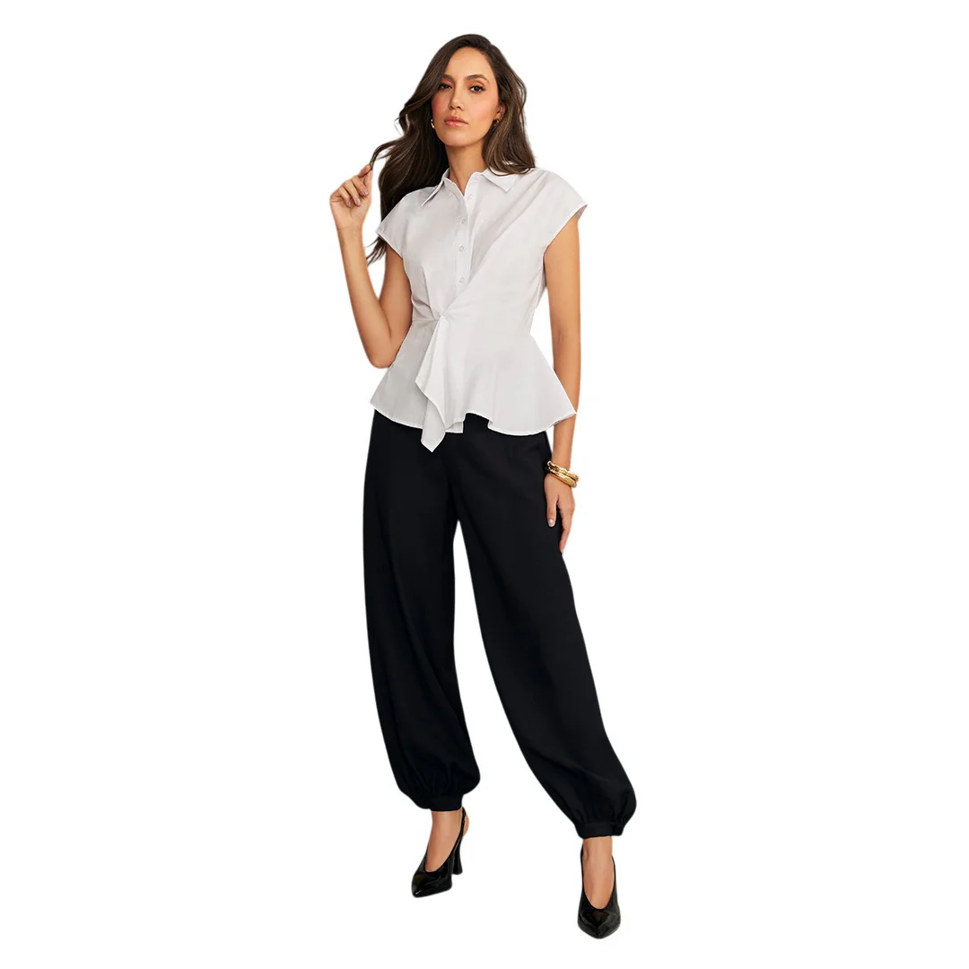 CAMISA ASIMÉTRICA CON PLIEGUE BLANCO 93761