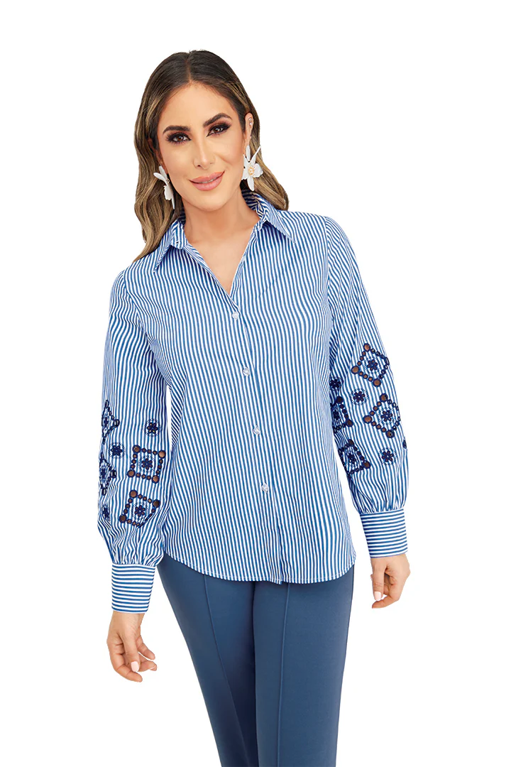 CAMISA DE RAYAS CON BORDADO 90351