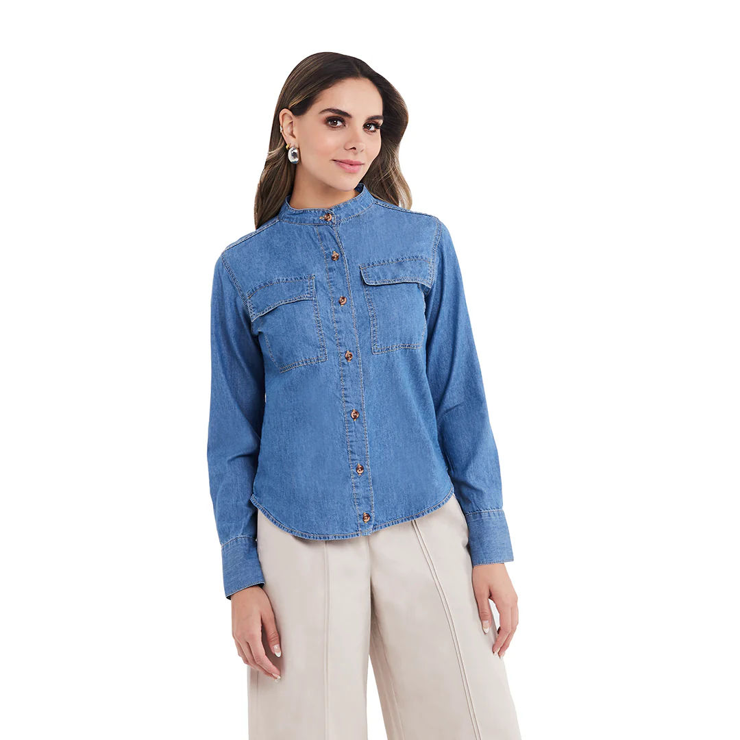 CAMISA MEZCLILLA CUELLO MAO MUJER 40406