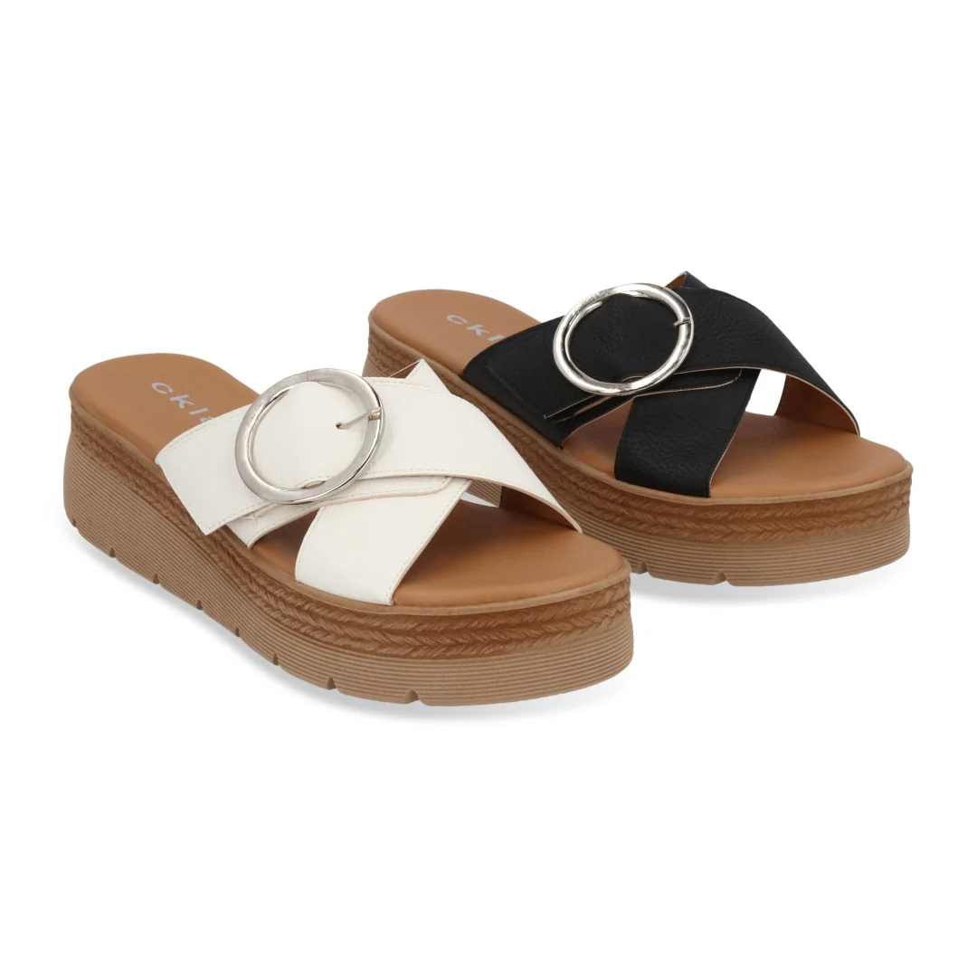 DÚO 652 SANDALIA CASUAL BLANCO Y NEGRO HEBILLA 09301