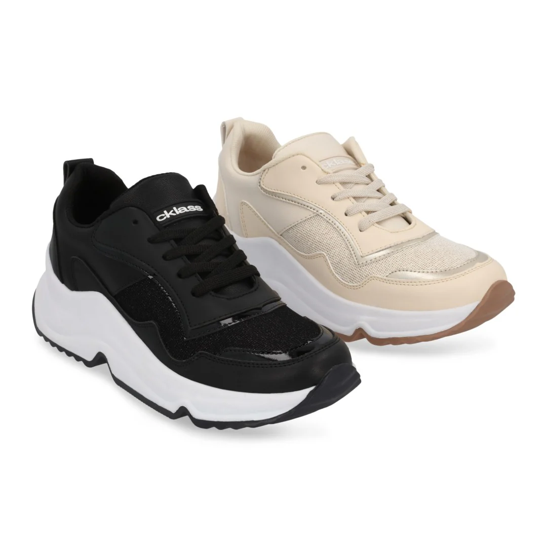 DÚO 667 TENIS DE PISO COLORES NEGRO Y HUESO 08048