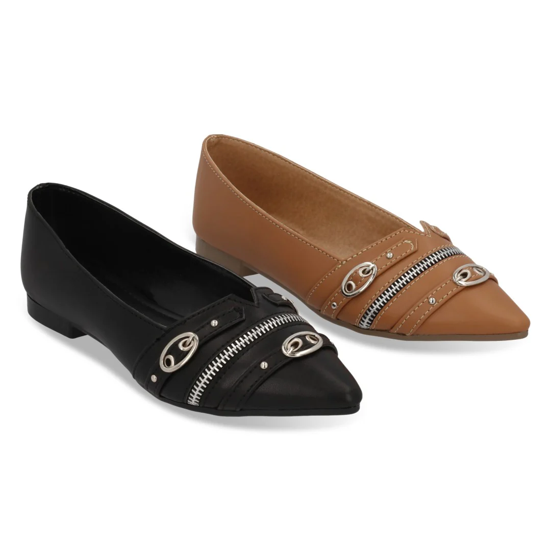 DÚO 670 BALERINA CAMEL Y NEGRO CON CIERRE 35530