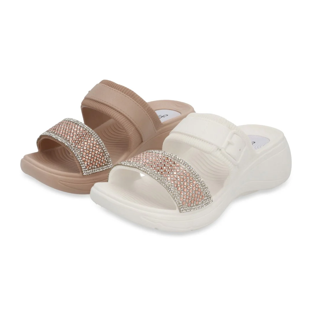 SANDALIA PISO BEIGE Y BLANCO CON BRILLOS DUO 742 - Image 7