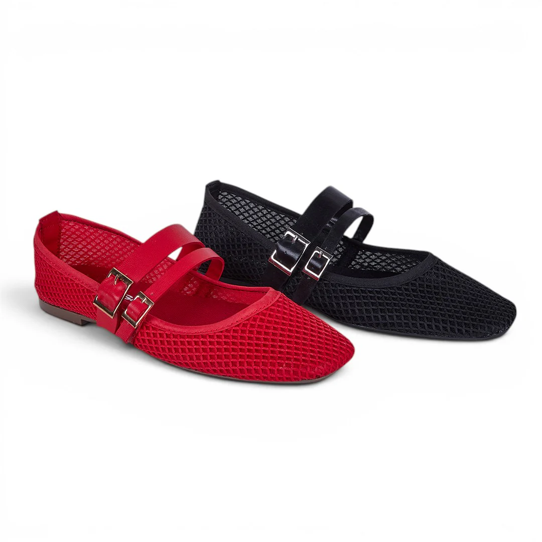 DÚO 767 BALERINAS TRENDY ROJO Y NEGRO