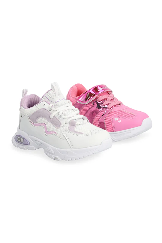 Dúo tenis deportivo blanco y rosa con adorno DÚO 127 / 03843
