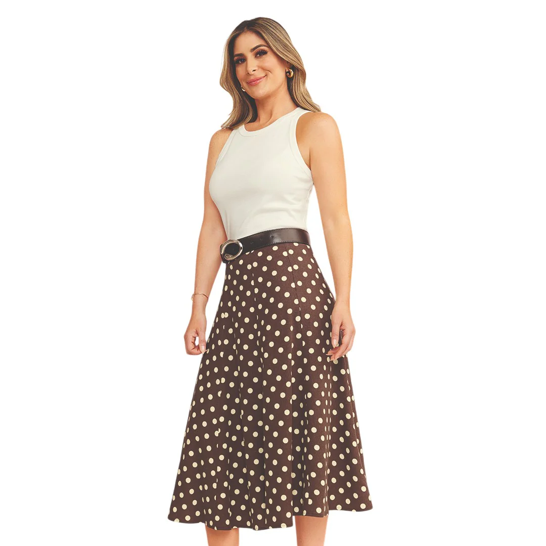 FALDA MIDI ESTAMPADO LUNARES MULTICOLOR 95797
