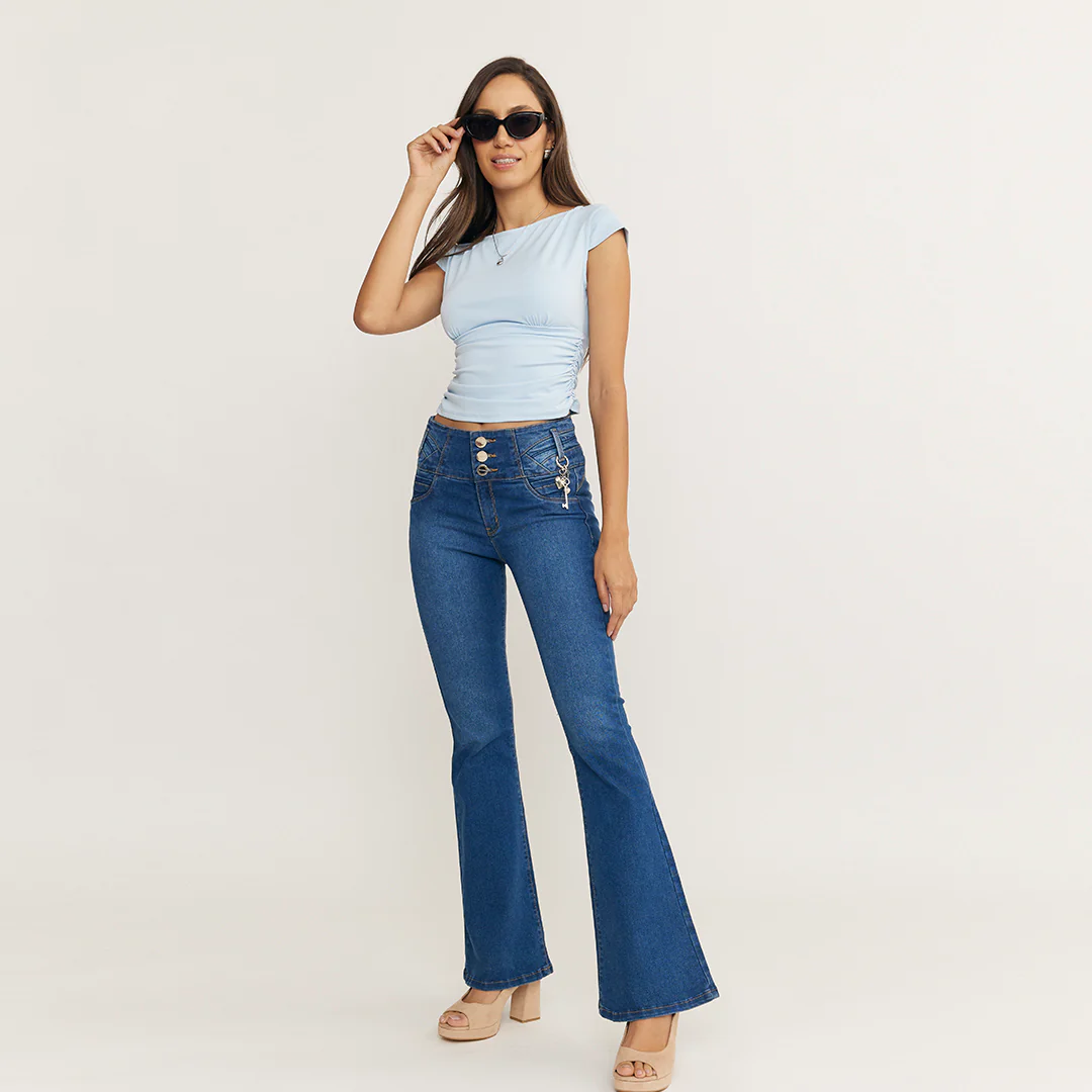 JEANS ACAMPANADO DOBLE BOTÓN MEZCLILLA 12498 - Image 3