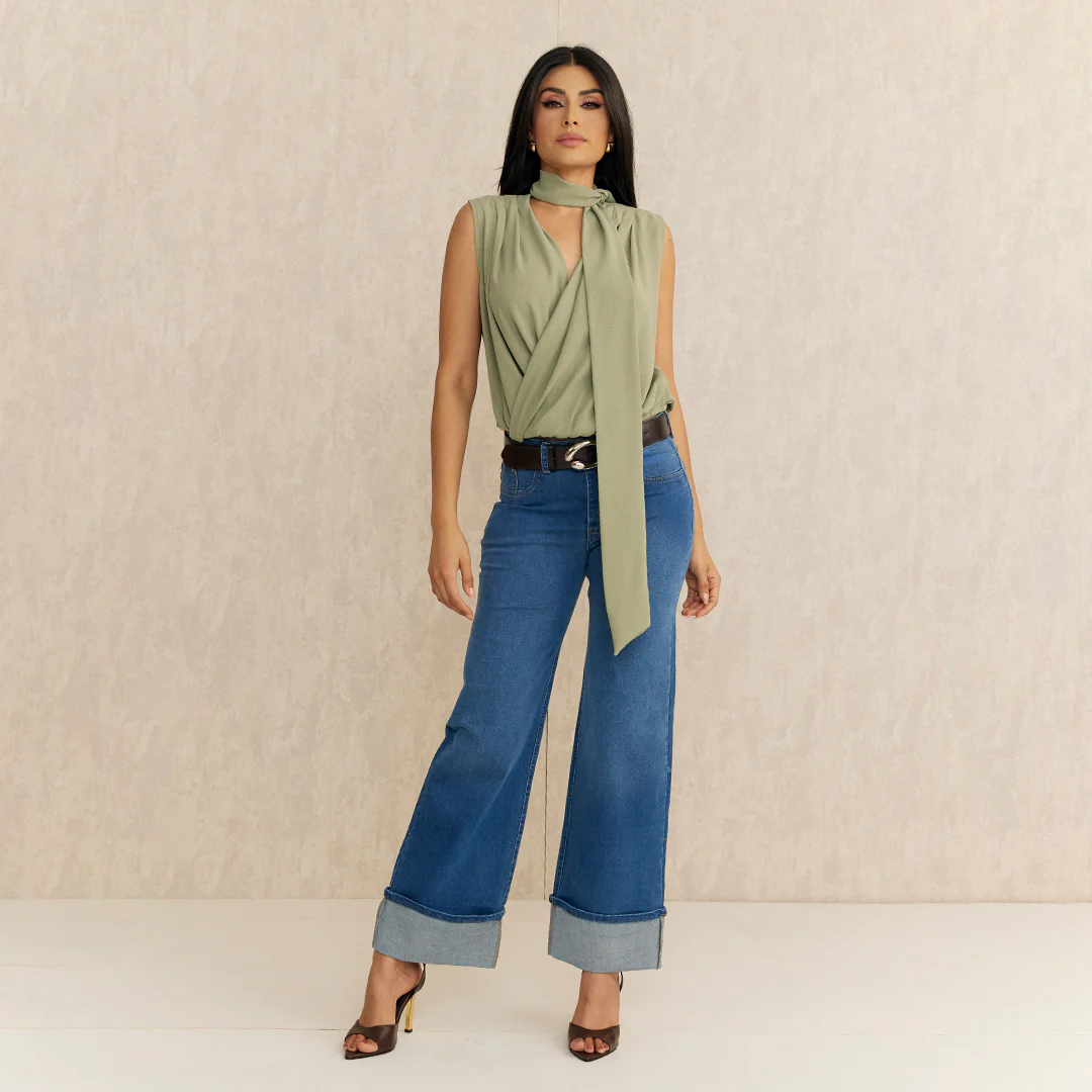 JEANS WIDE LEG CON DOBLADILLO MEZCLILLA 48522 - Image 3