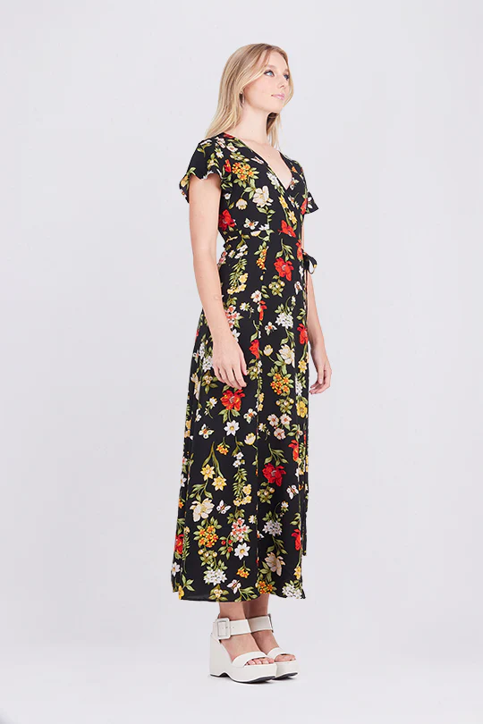 MAXI VESTIDO NEGRO ENVOLVENTE CON ESTAMPADO FLORAL - Image 6