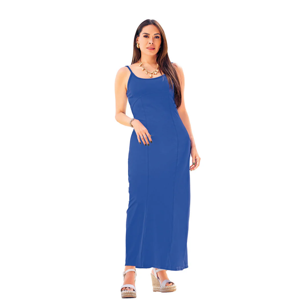 MAXIDRESS AZUL DE TIRANTES CON CORTES 90313