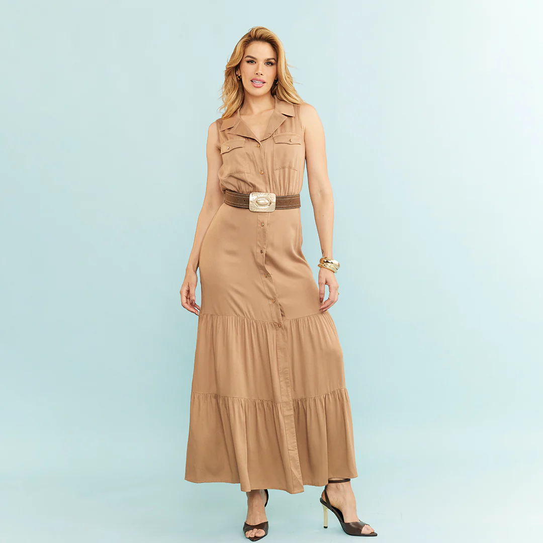 MAXIDRESS CAMISERO CON CINTURÓN CAFÉ 95791 - Image 3