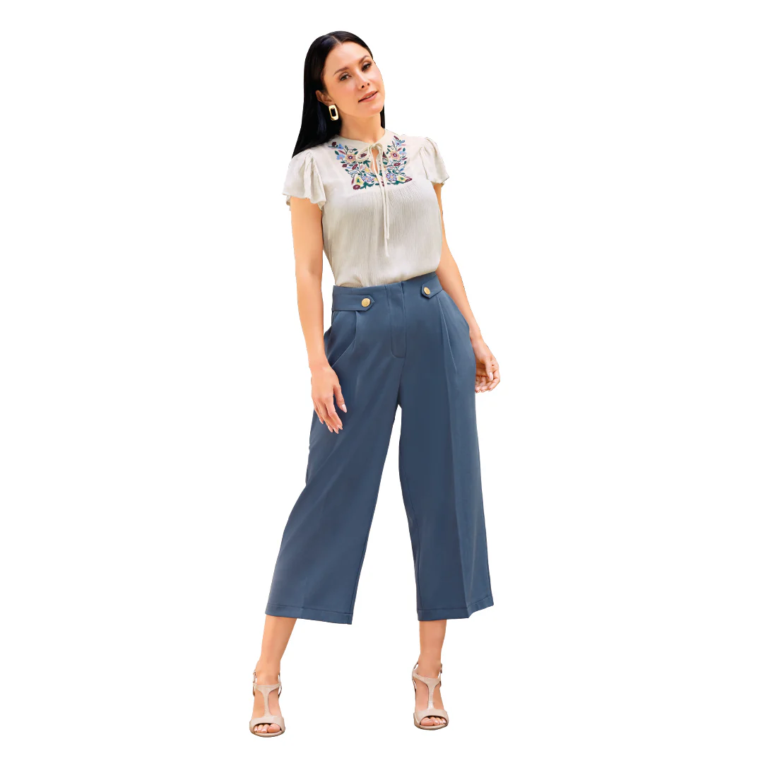 PANTALÓN AZUL CON BOTONES DORADOS MUJER 92011 - Image 2