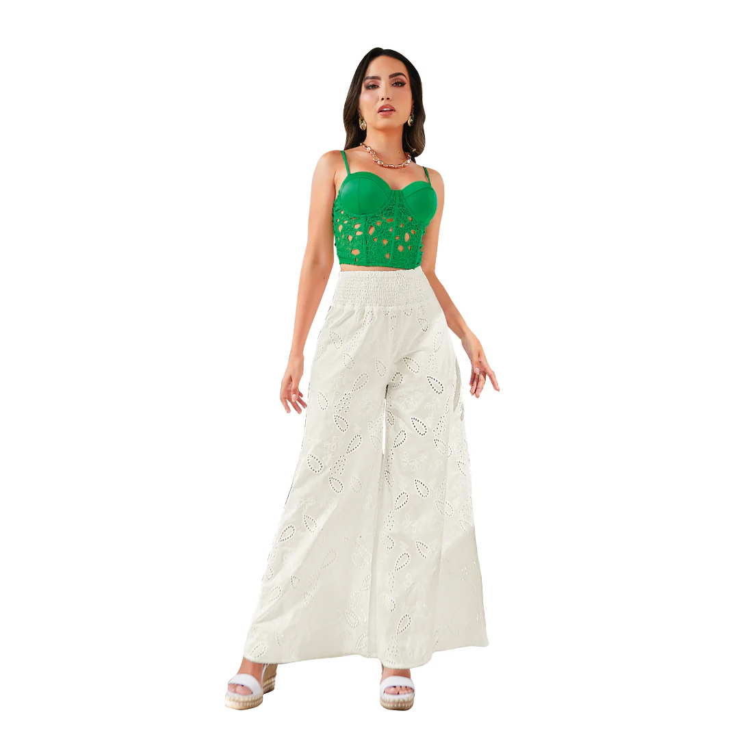 PANTALÓN IVORY DE TIRA BORDADA 99973