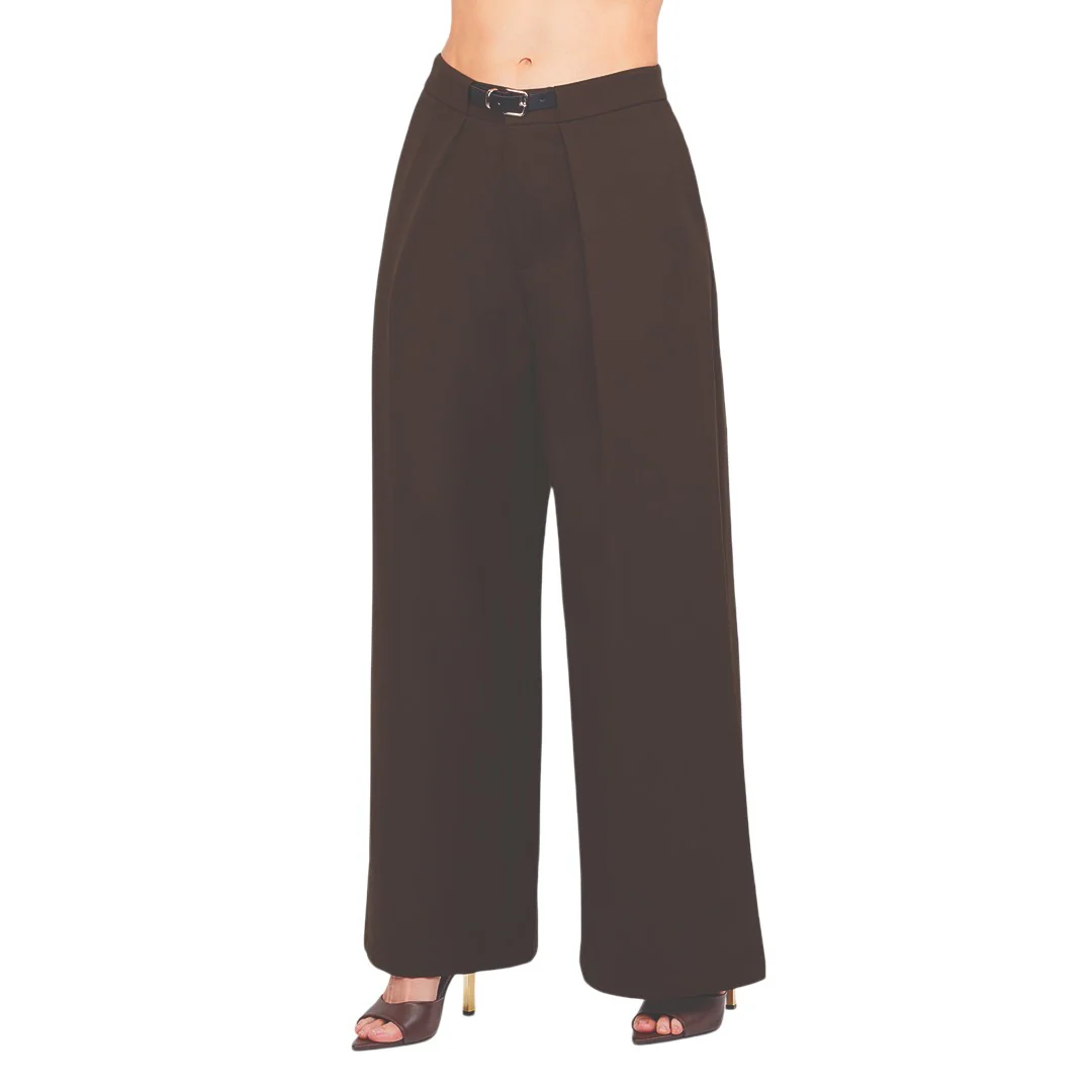PANTALÓN PALAZZO CON CINTURÓN CAFÉ 91197