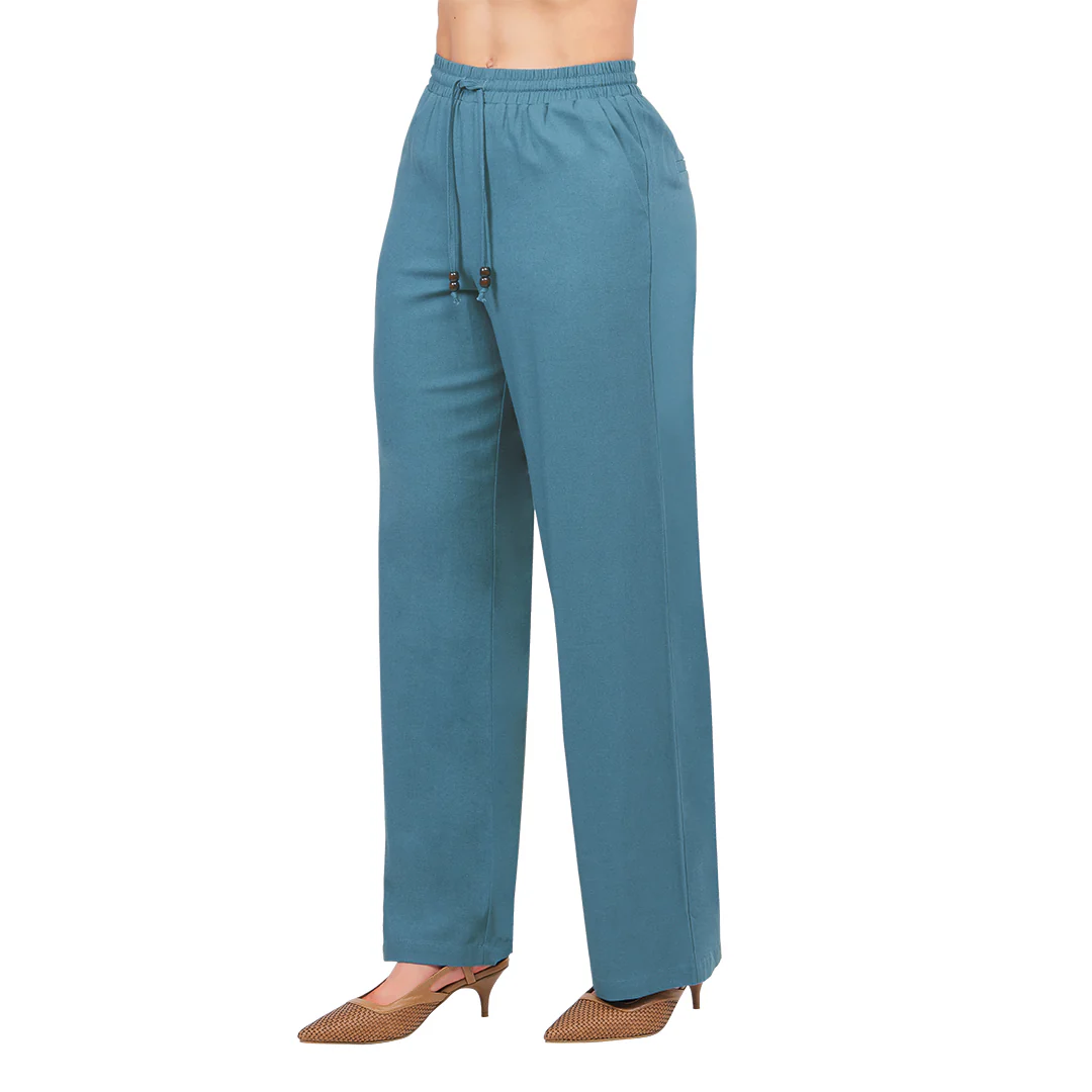 PANTALÓN PALAZZO CON CORDÓN MEZCLILLA 95770