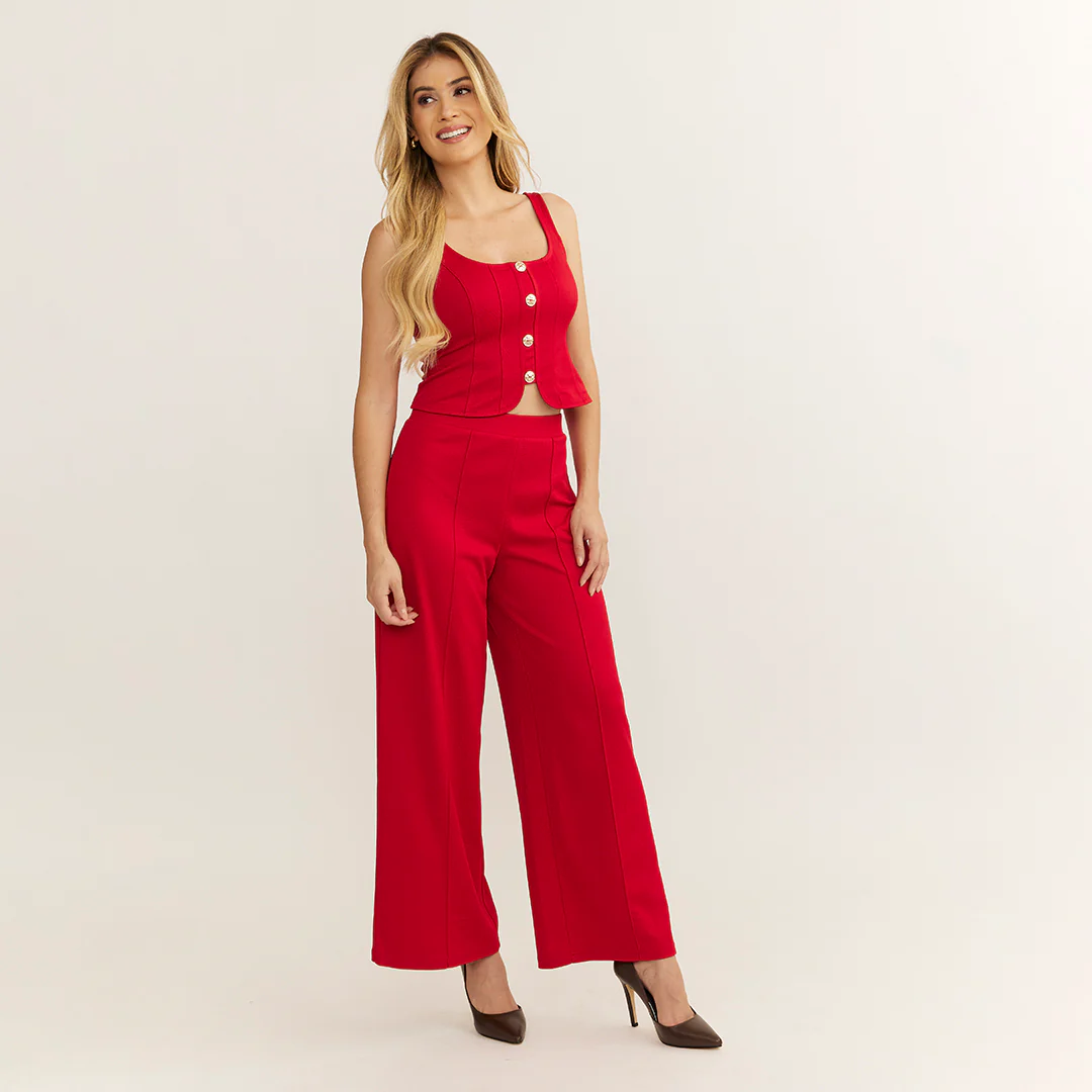 PANTALÓN PALAZZO LISO DE CORTE AMPLIO ROJO 92186 - Image 4