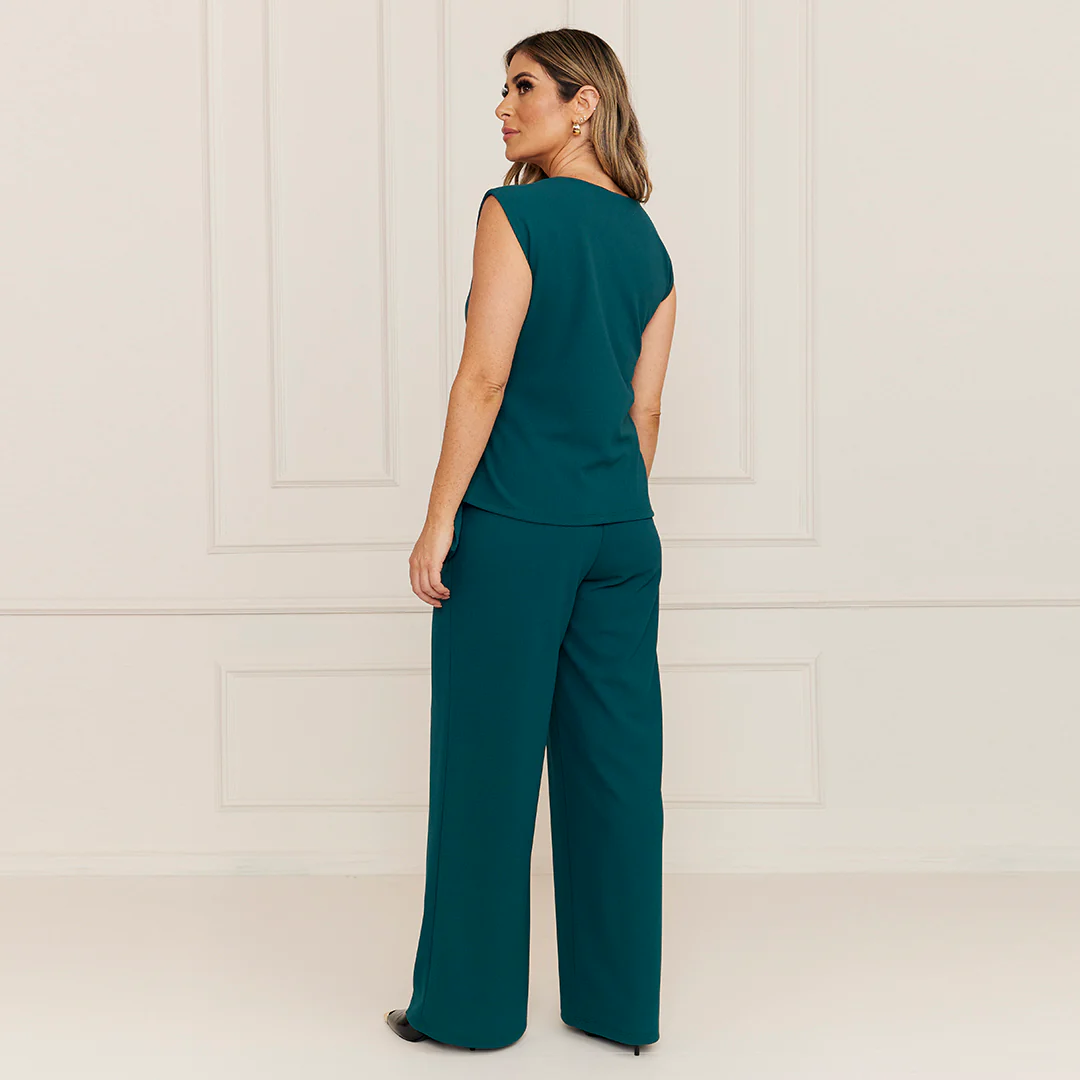 PANTALÓN PIERNA ANCHA FLUIDO VERDE 32083 - Image 3