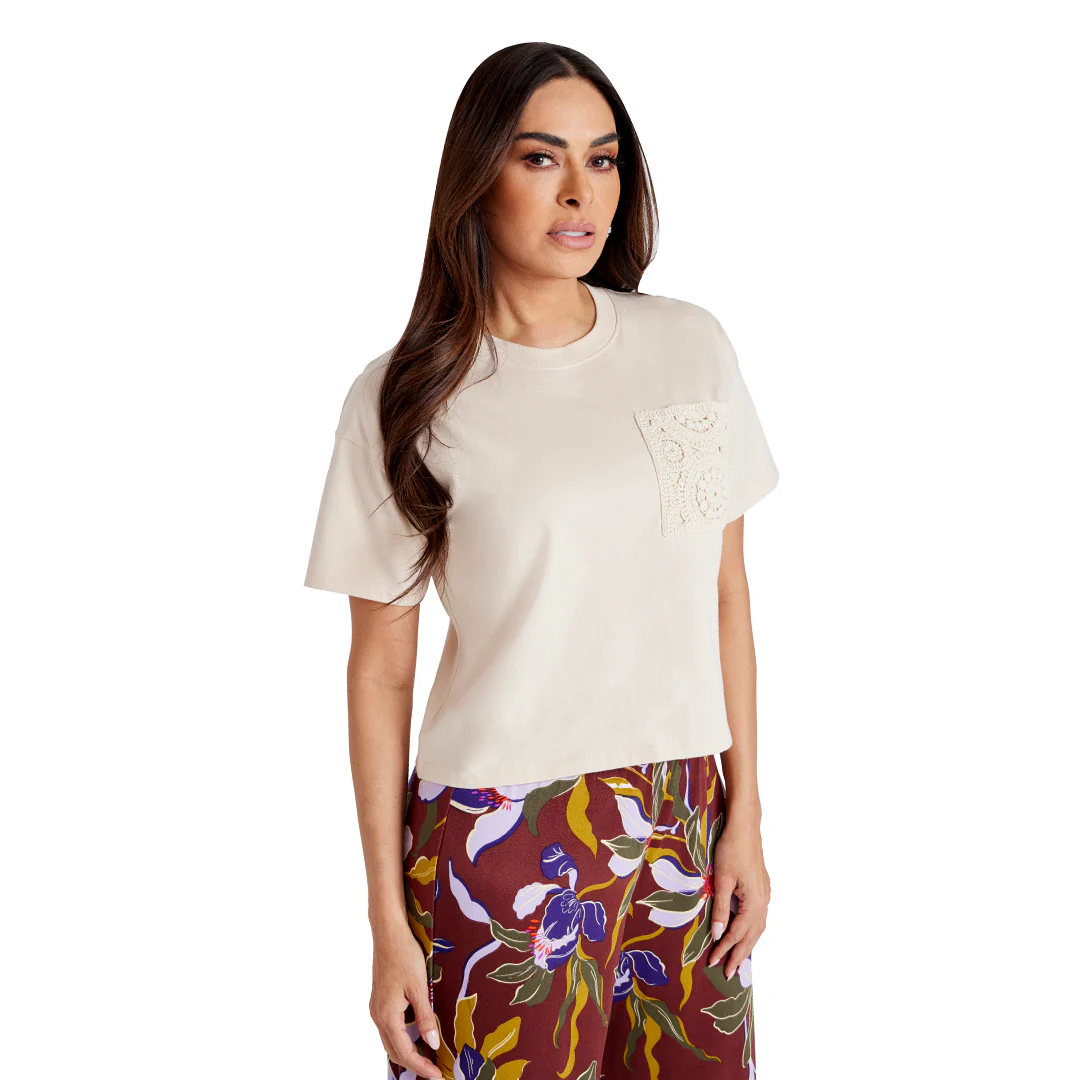 PLAYERA BEIGE BOLSA CROCHET MUJER 96218