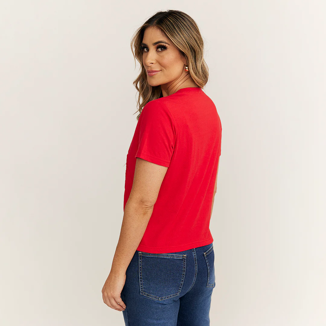 PLAYERA CON BORDADO RELIEVE ROJO 98773 - Image 3