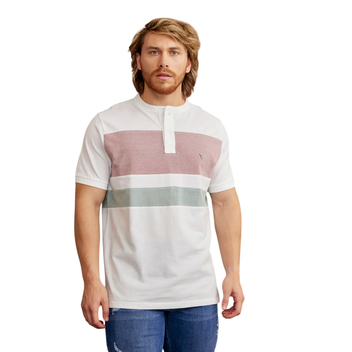 PLAYERA TIPO POLO CON FRANJAS BLANCO 96281