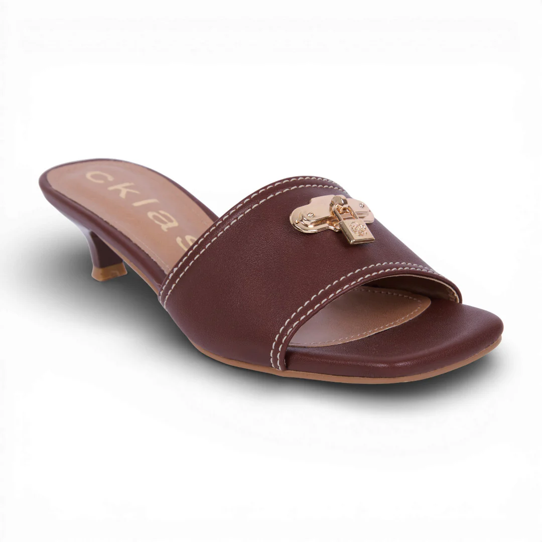 SANDALIA CUADRADA 5 CM CANDADO CAFÉ 69938