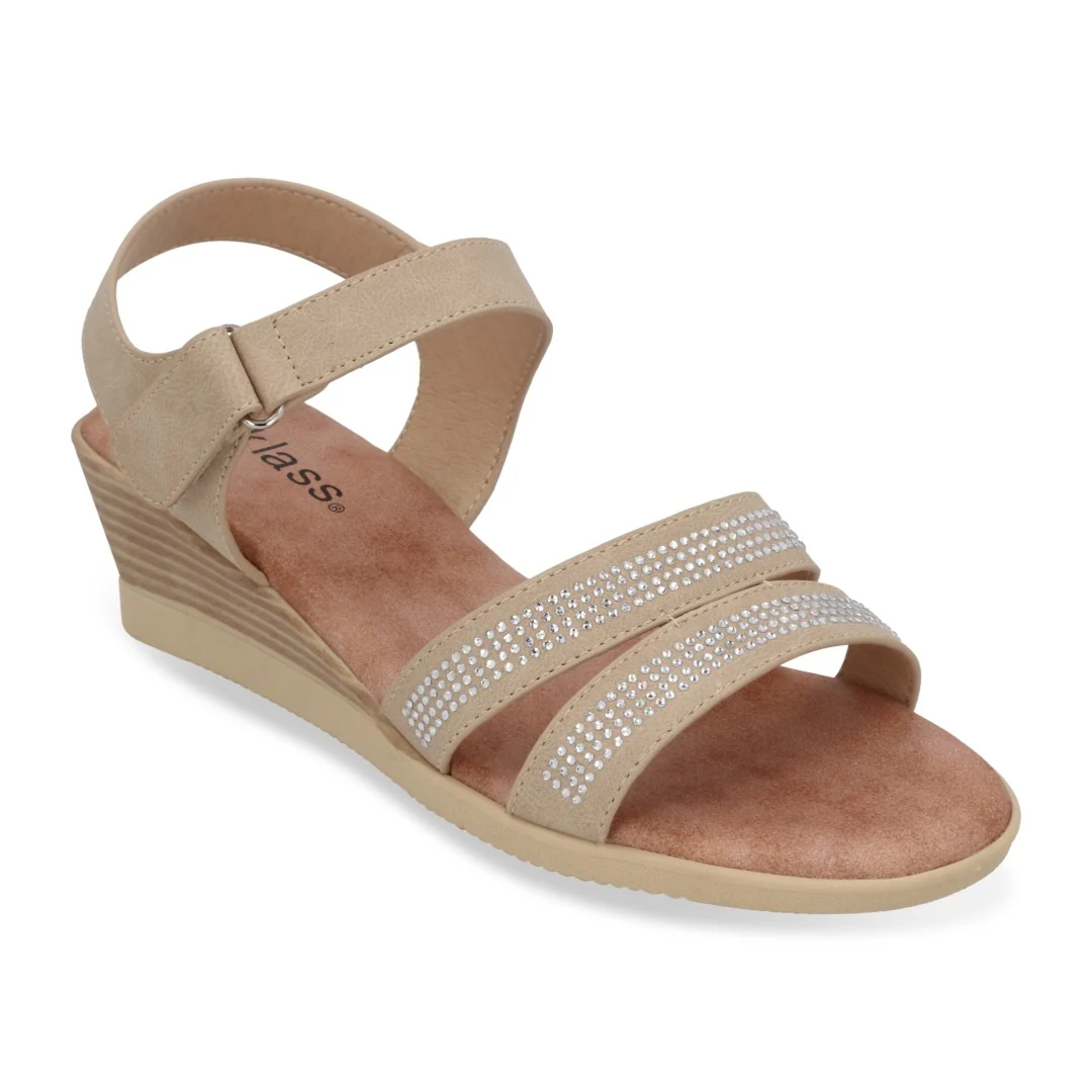 SANDALIA DE PLATAFORMA CORRIDA MUJER BEIGE CON BRILLO 71743