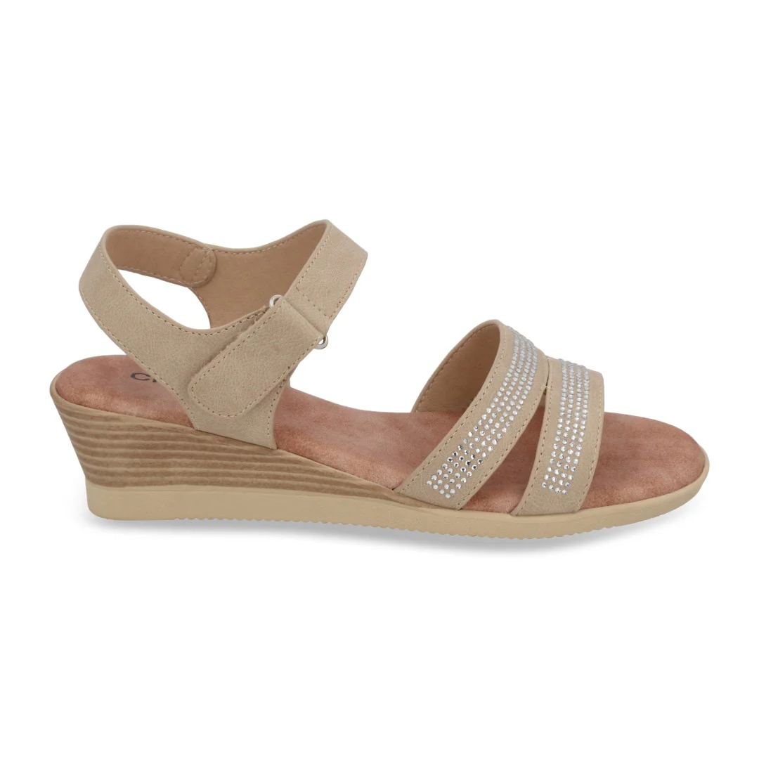 SANDALIA DE PLATAFORMA CORRIDA MUJER BEIGE CON BRILLO 71743 - Image 2
