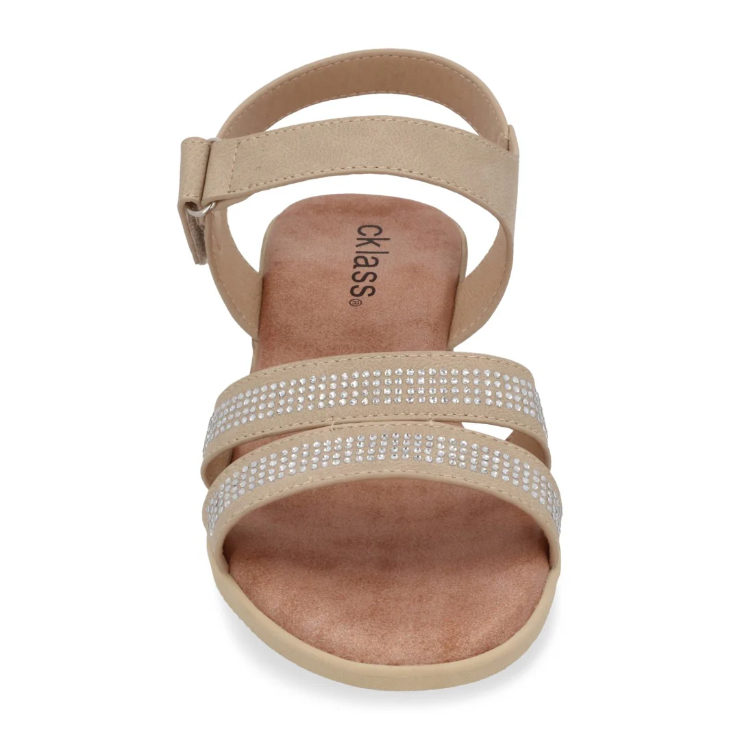 SANDALIA DE PLATAFORMA CORRIDA MUJER BEIGE CON BRILLO 71743 - Image 4