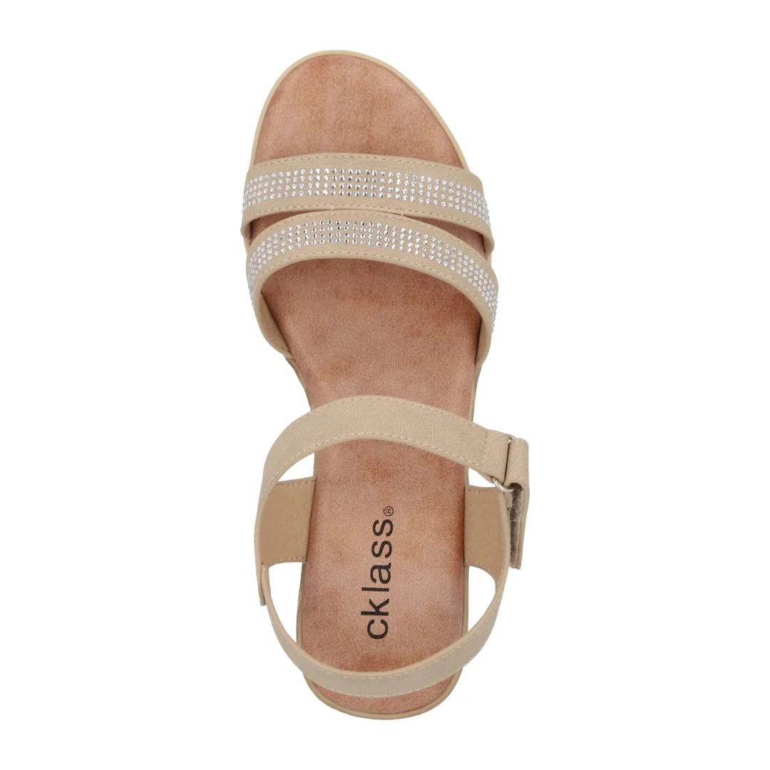 SANDALIA DE PLATAFORMA CORRIDA MUJER BEIGE CON BRILLO 71743 - Image 5