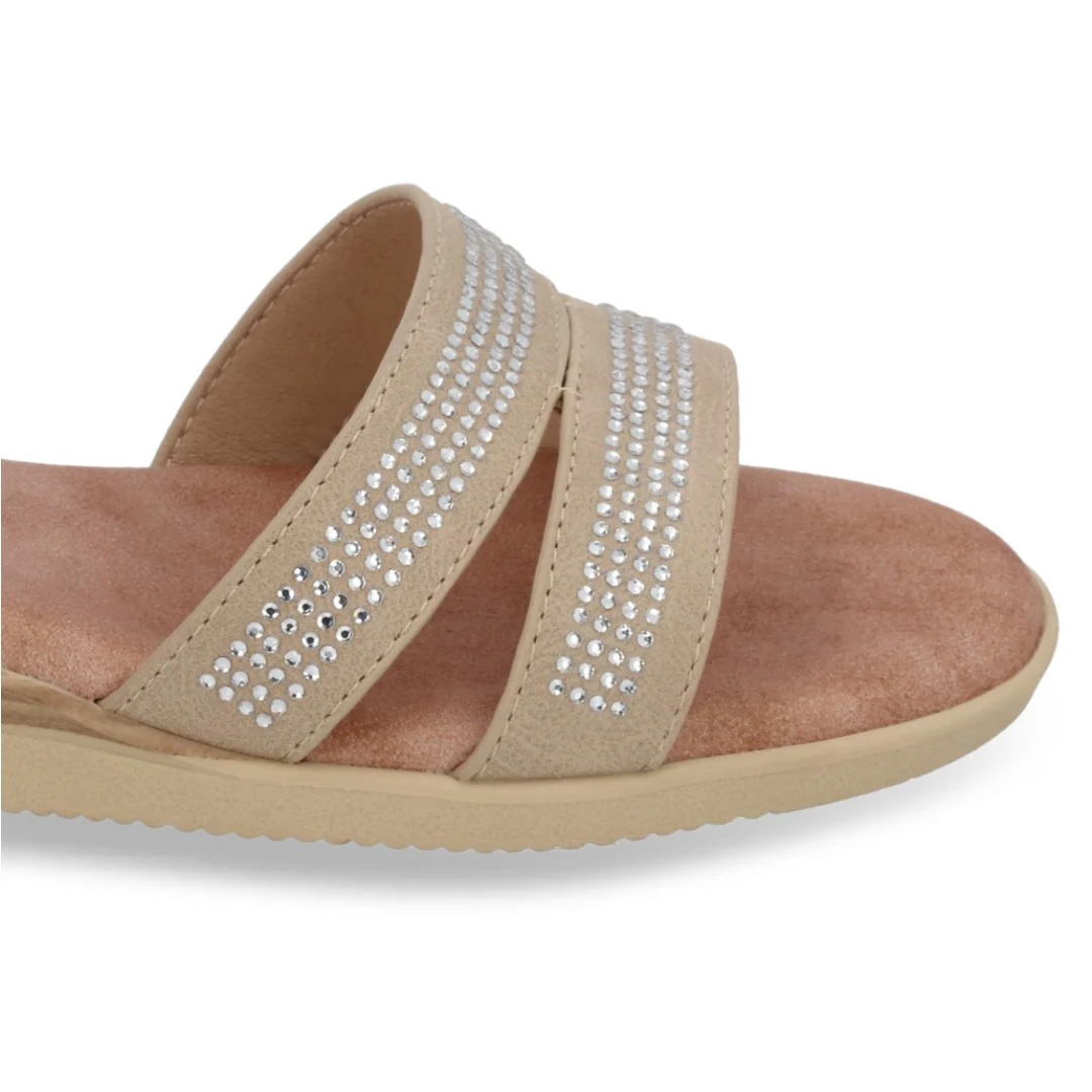 SANDALIA DE PLATAFORMA CORRIDA MUJER BEIGE CON BRILLO 71743 - Image 6