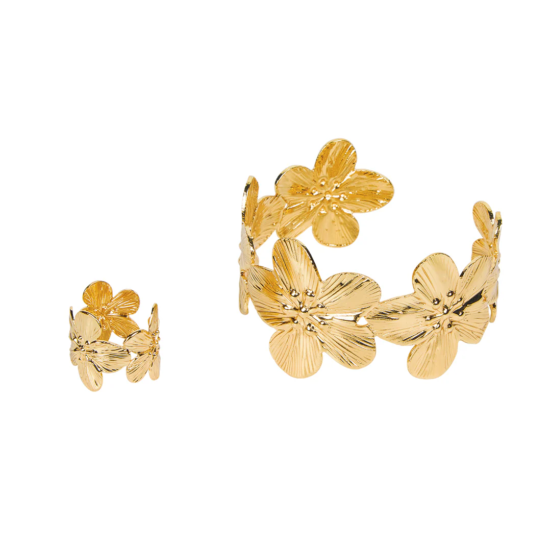 SET BRAZALETE Y ANILLO FLORES DORADO 94040